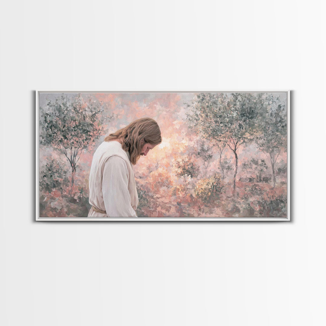 Sacred Garden Light, Framed Canvas Print, Christian Art Canvas, Christian Wall Art, Jesus Painting, Minimalist Christian Art, Christian Chr