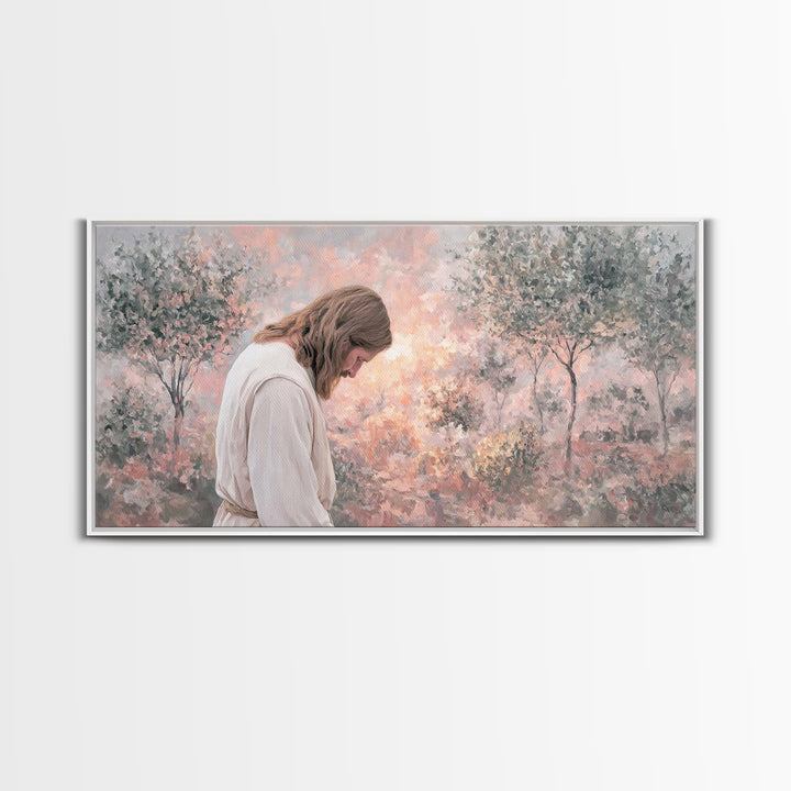 Sacred Garden Light, Framed Canvas Print, Christian Art Canvas, Christian Wall Art, Jesus Painting, Minimalist Christian Art, Christian Chr