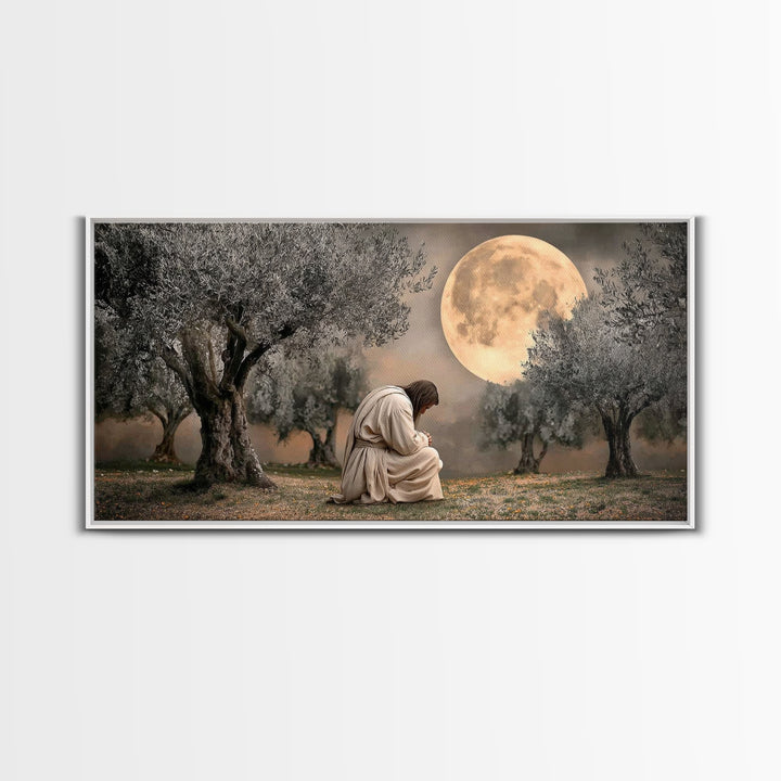 Moonlit Prayer – Framed Canvas Print | Christian Wall Art | Jesus Painting | Christian Art Canvas | Modern Christian Art | Christian Christ