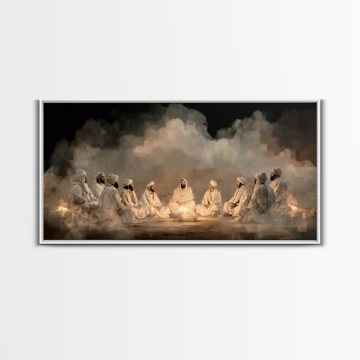 Fireside Discourse, Framed Canvas Print, Christian Art Canvas, Christian Wall Art, Jesus Painting, Large Christian Painting, Christian Deco