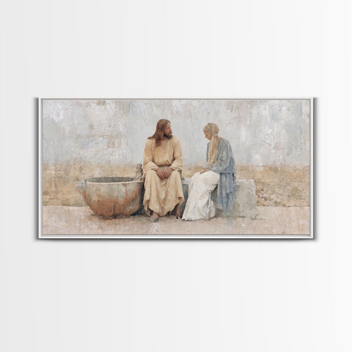 Living Water Meeting, Framed Canvas Print, Christian Wall Art, Christian Art Canvas, Jesus Painting, Modern Christian Art, Christian Decor