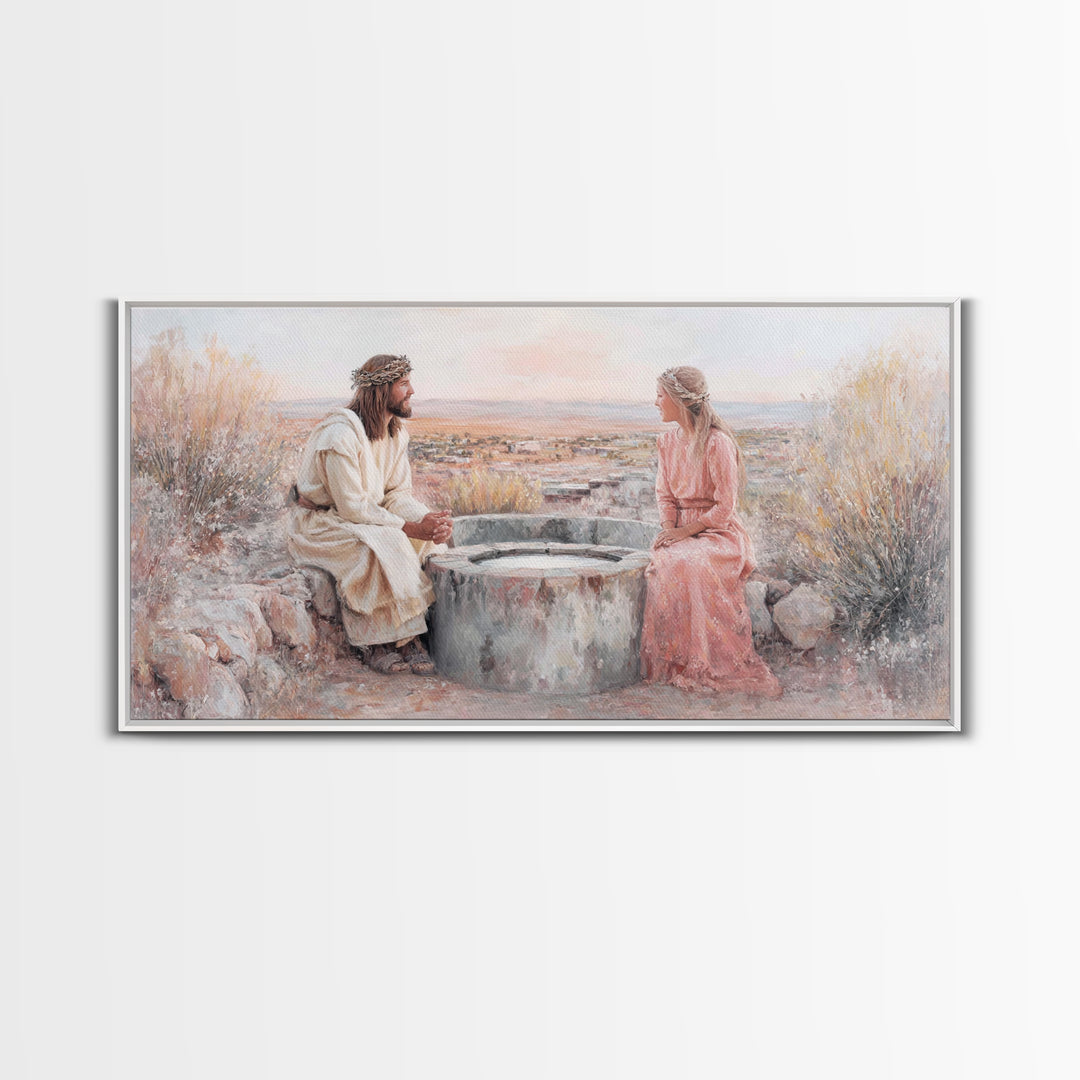 Desert Conversation, Framed Canvas Print, Christian Art Canvas, Modern Christian Art, Jesus Painting, Christian Wall Art, Christian Gift Id