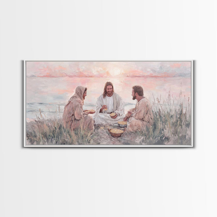 Shoreline Communion – Framed Canvas Print – Christian Wall Art – Jesus Painting – Christian Art Canvas – Modern Christian Art – Christian D