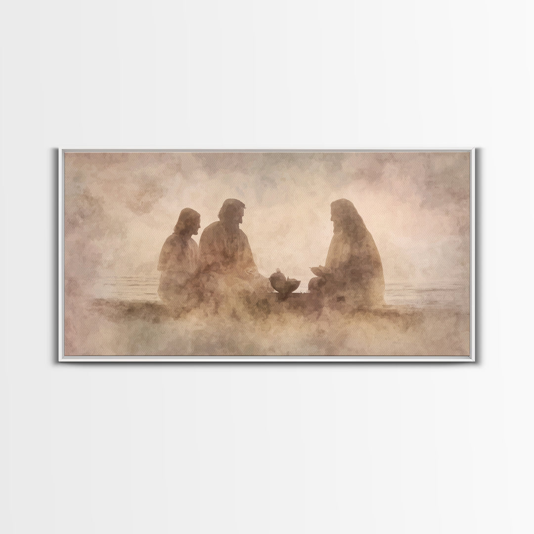 Evening Fellowship | Framed Canvas Print | Christian Art Canvas | Modern Christian Art | Jesus Painting | Christian Wall Art | Christian De