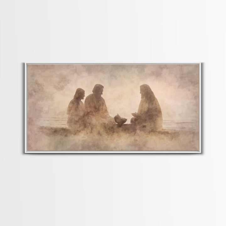 Evening Fellowship | Framed Canvas Print | Christian Art Canvas | Modern Christian Art | Jesus Painting | Christian Wall Art | Christian De