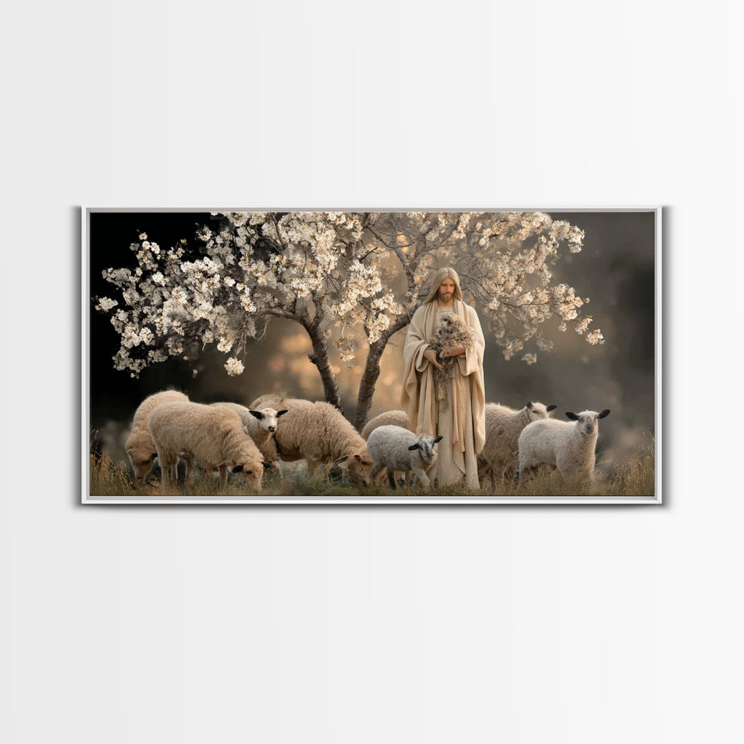 Blossom Shepherd – Framed Canvas Print – Jesus Painting – Christian Art Canvas – Christian Wall Art – Vintage Christian Art – Christian Dec