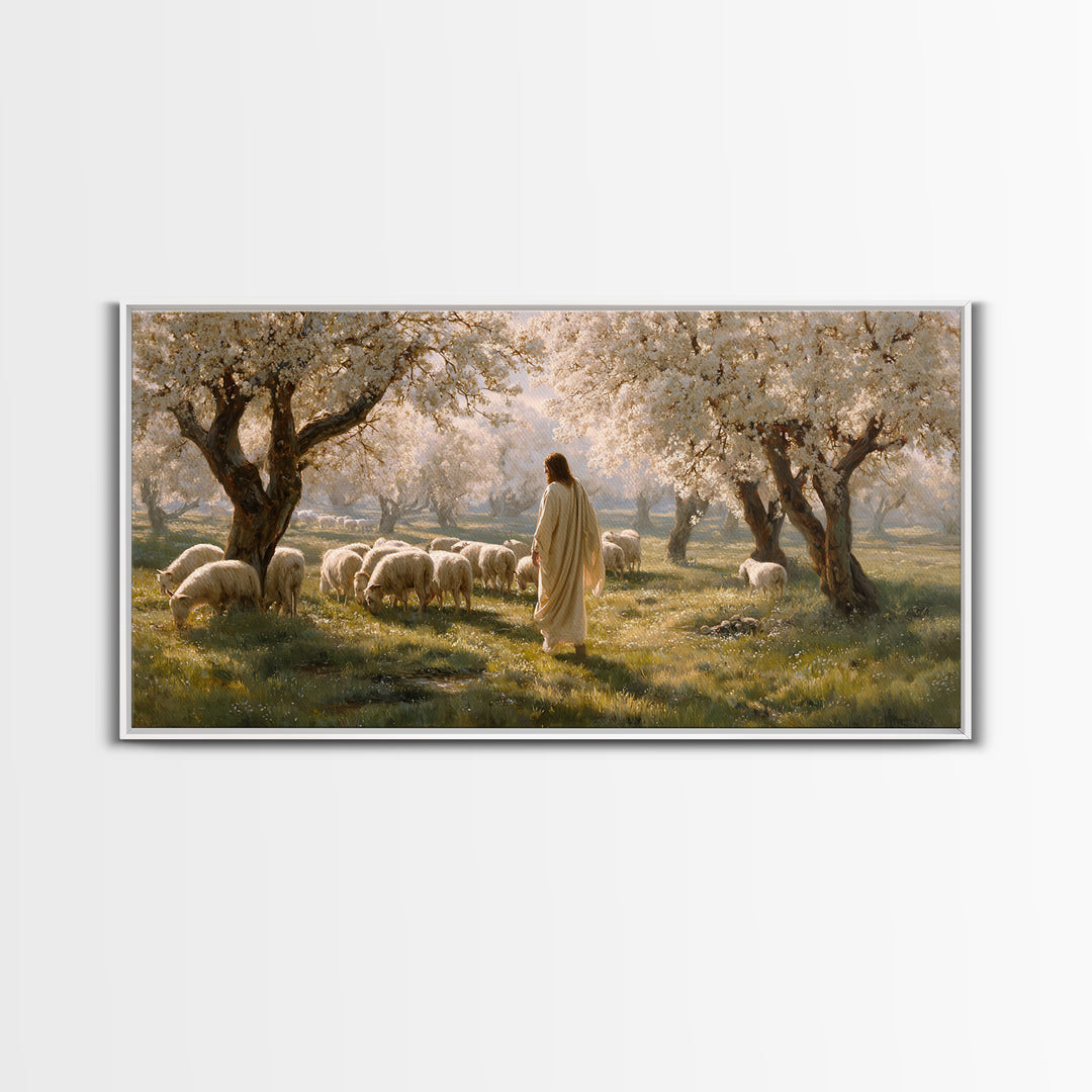 Pastoral Bloom, Framed Canvas Print, Christian Art Canvas, Christian Painting, Large Jesus Painting, Christian Wall Art, Christian Gift Ide
