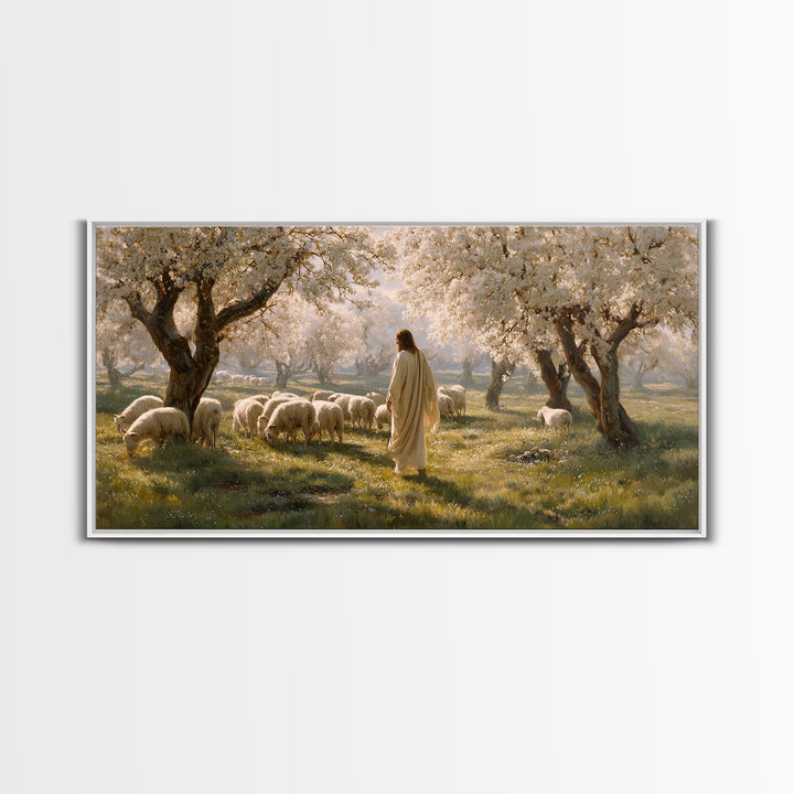Pastoral Bloom, Framed Canvas Print, Christian Art Canvas, Christian Painting, Large Jesus Painting, Christian Wall Art, Christian Gift Ide