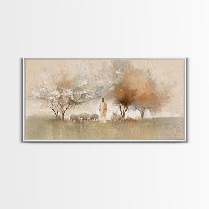 Garden Shepherd – Framed Canvas Print – Christian Wall Art – Jesus Painting – Christian Art Canvas – Modern Christian Painting – Christian