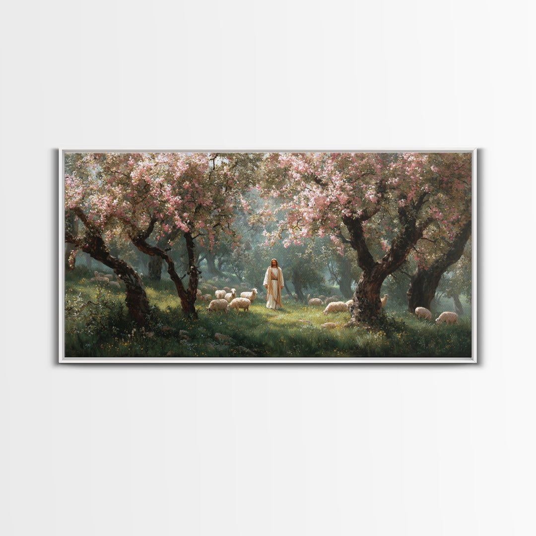 Morning Orchard Light | Framed Canvas Print | Christian Art Canvas | Jesus Painting | Christian Wall Art | Minimalist Christian Art | Chris