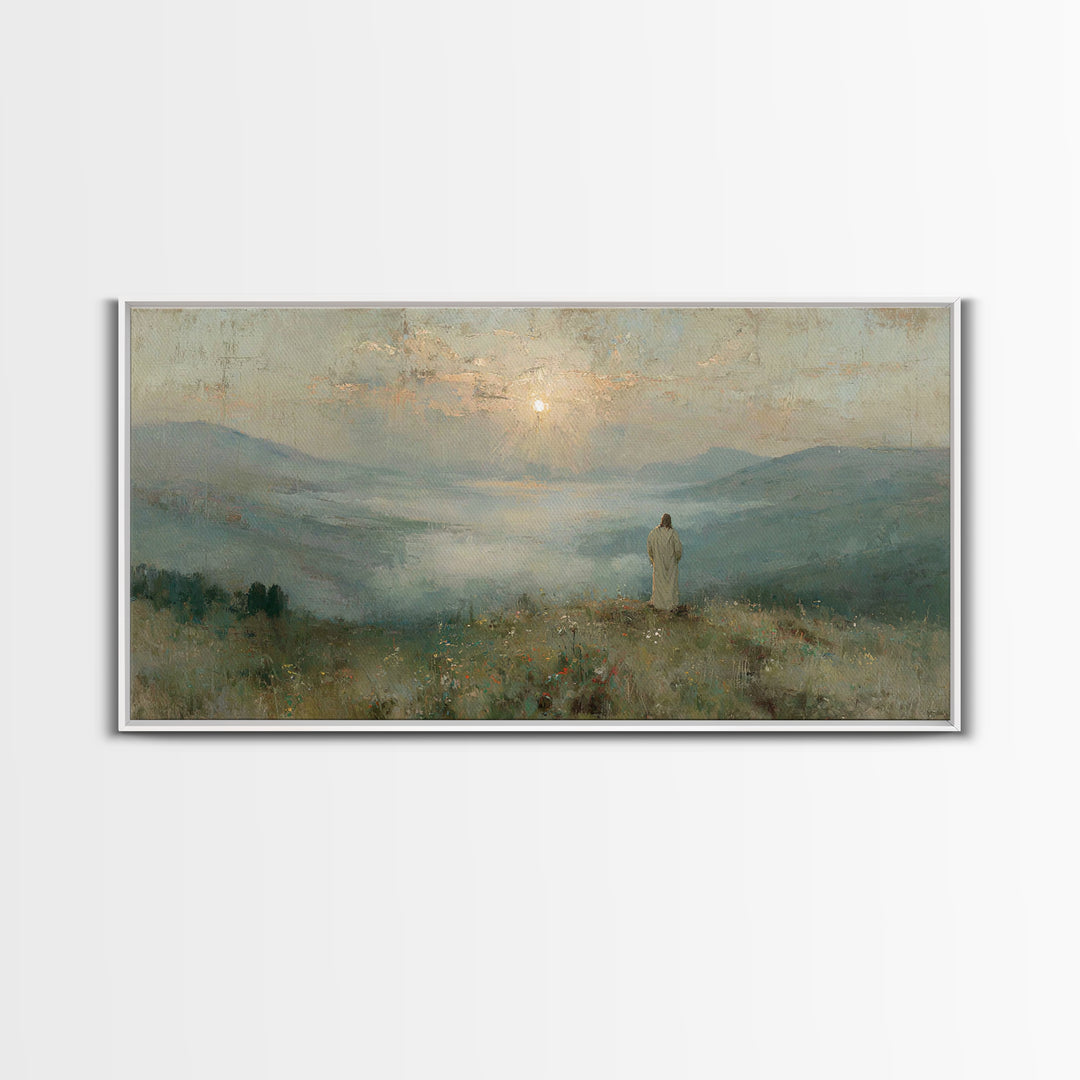 Solitude Of Divine Dawn – Framed Canvas Print – Christian Art Painting – Christian Decor – Jesus Painting Canvas – Christmas Art – Large Ch