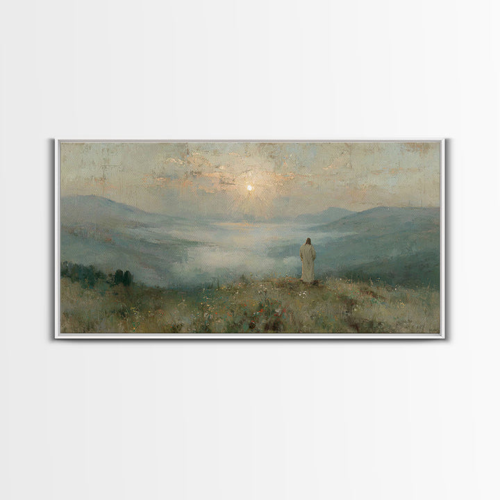 Solitude Of Divine Dawn – Framed Canvas Print – Christian Art Painting – Christian Decor – Jesus Painting Canvas – Christmas Art – Large Ch