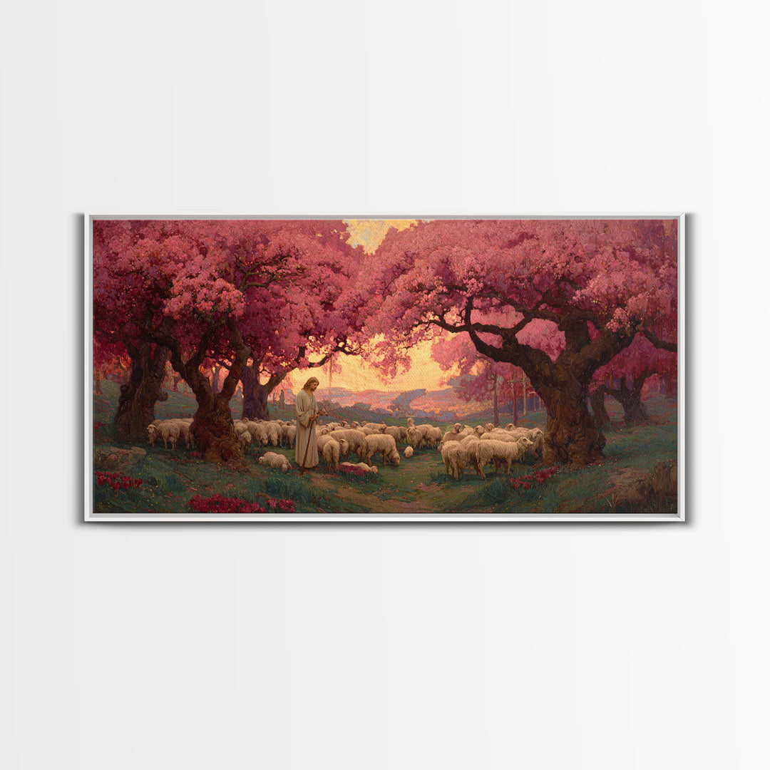 Shepherd’s Promise – Framed Canvas Print – Christian Art Canvas – Christian Wall Art – Large Jesus Painting – Christian Painting – Christia