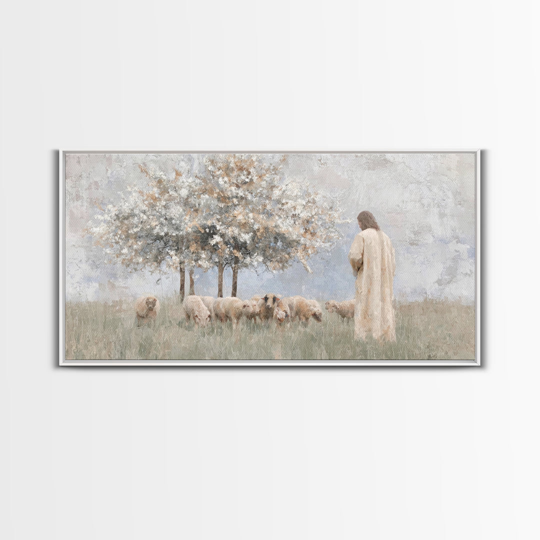 Quiet Pasture Light – Framed Canvas Print – Christian Art Print – Christian Wall Art – Jesus Painting – Minimalist Christian Art – Large Ch