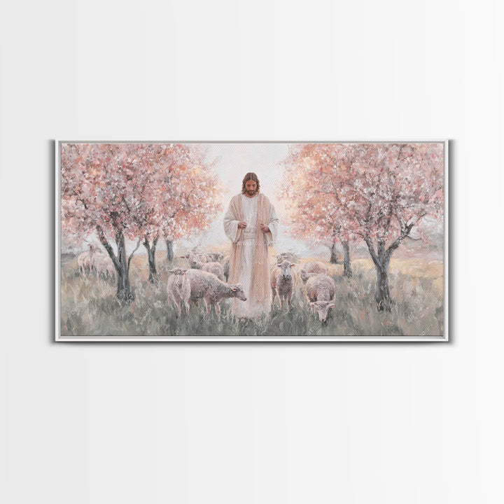 Blooming Shepherd – Framed Canvas Print – Christian Art Canvas – Christian Paintings – Jesus Painting – Christian Wall Art – Framed Christi