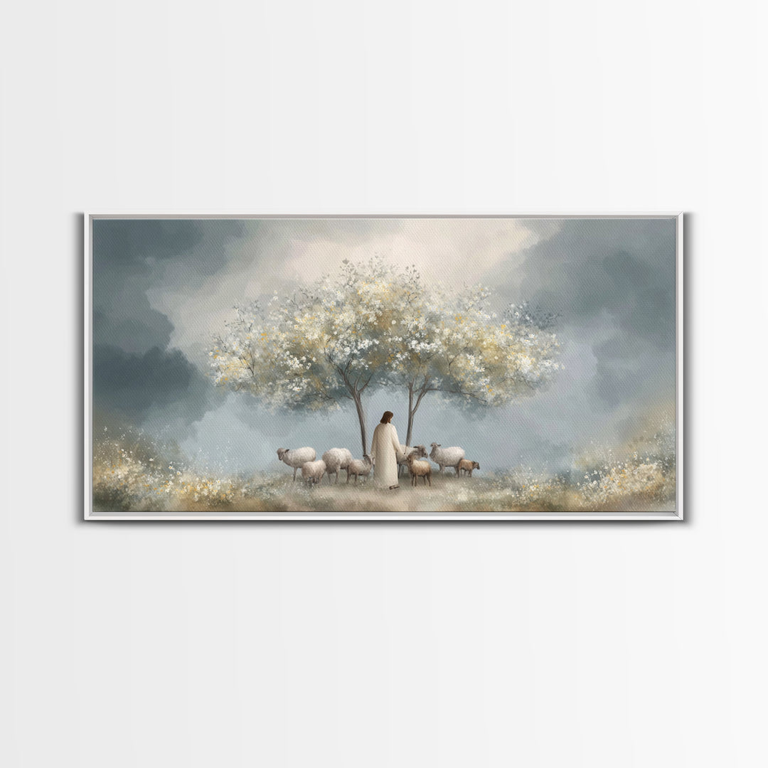 Shepherds Of Light – Framed Canvas Print – Christian Wall Art – Jesus Painting – Christian Art Canvas – Minimalist Christian Art – Christia