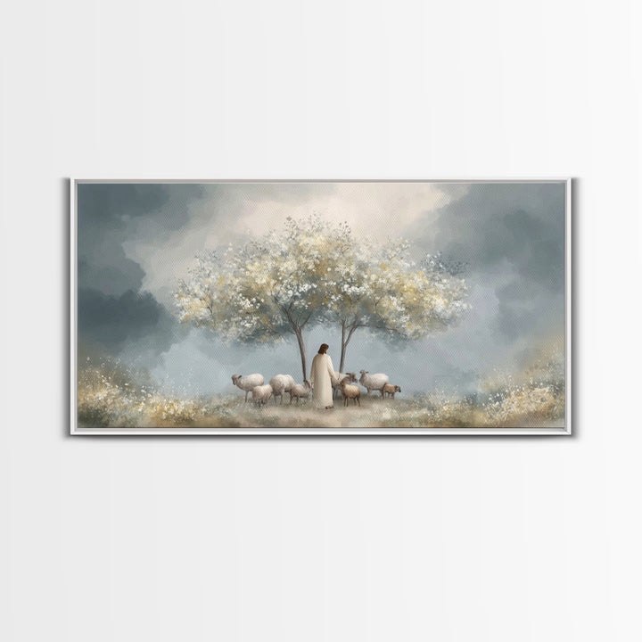 Shepherds Of Light – Framed Canvas Print – Christian Wall Art – Jesus Painting – Christian Art Canvas – Minimalist Christian Art – Christia
