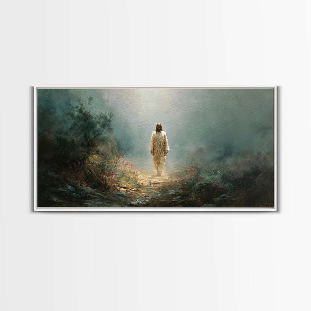 Footsteps Of Grace, Framed Canvas Print, Christian Wall Art, Jesus Painting, Christian Art Canvas, Christian Christmas Art