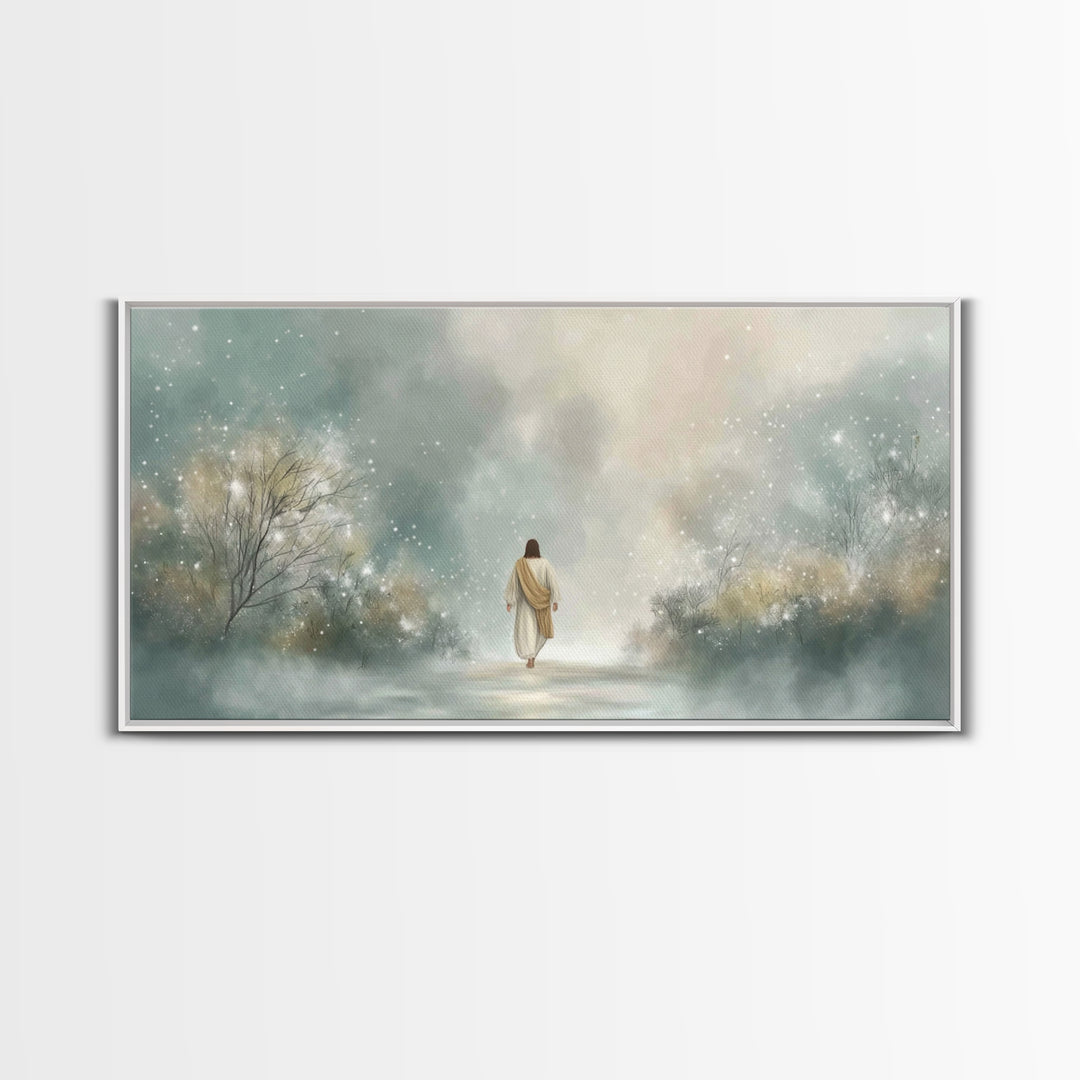 Walk Of Light | Framed Canvas Print | Jesus Painting | Christian Art Canvas | Christian Wall Art | Christmas Art
