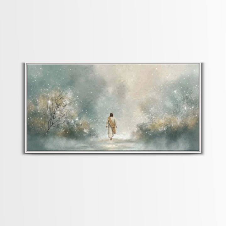 Walk Of Light | Framed Canvas Print | Jesus Painting | Christian Art Canvas | Christian Wall Art | Christmas Art
