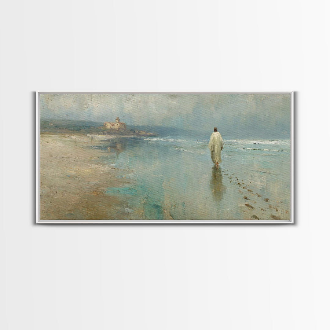 Shoreline Of Mercy, Framed Canvas Print, Christian Wall Art, Christian Art Canvas, Jesus Painting, Christian Christmas Art