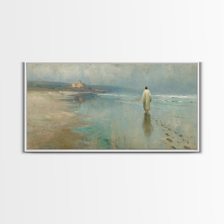 Shoreline Of Mercy, Framed Canvas Print, Christian Wall Art, Christian Art Canvas, Jesus Painting, Christian Christmas Art