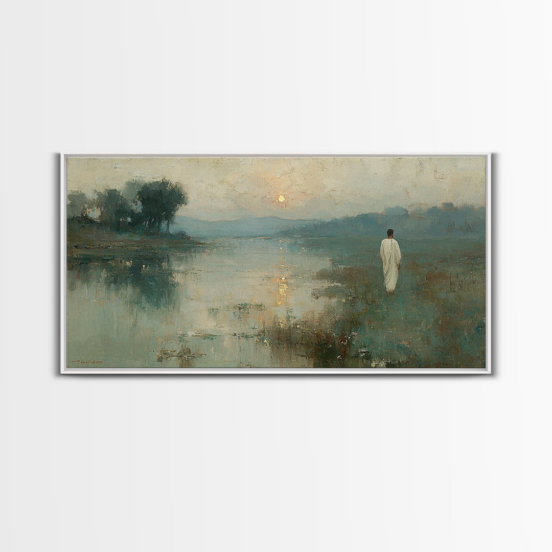 Lowland Dawn – Framed Canvas Print – Christian Art Canvas – Christian Wall Art – Jesus Painting – Subtle Christian Art – Christian Gift Ide