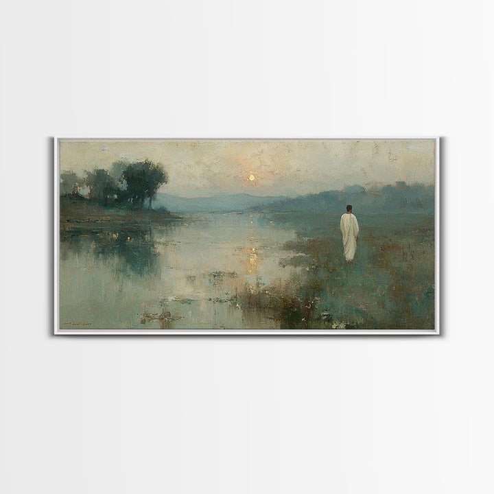 Lowland Dawn – Framed Canvas Print – Christian Art Canvas – Christian Wall Art – Jesus Painting – Subtle Christian Art – Christian Gift Ide