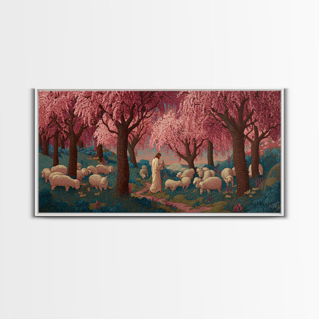 Cherry Shepherd – Framed Canvas Print – Christian Wall Art – Christian Art Canvas – Christian Art Work – Jesus Painting – Christian Christm