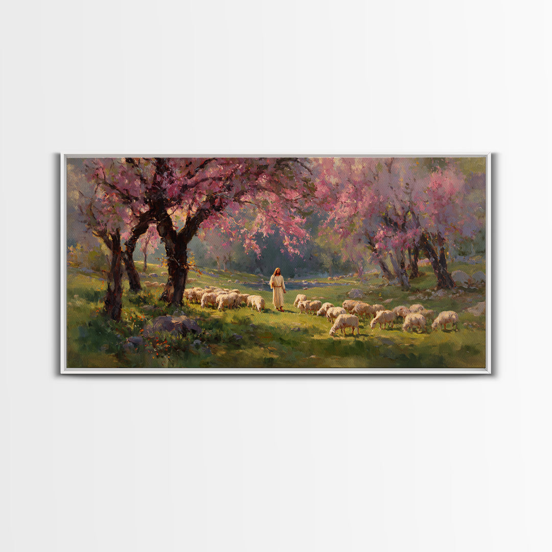 Pastoral Dawn Light | Framed Canvas Print | Christian Art Canvas | Christian Decor | Jesus Painting | Christmas Art | Christian Wall Art