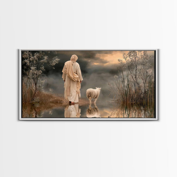 Shepherd’s Reflection – Framed Canvas Print – Christian Art Canvas – Christmas Art – Jesus Painting – Christian Wall Art – Christian Decor