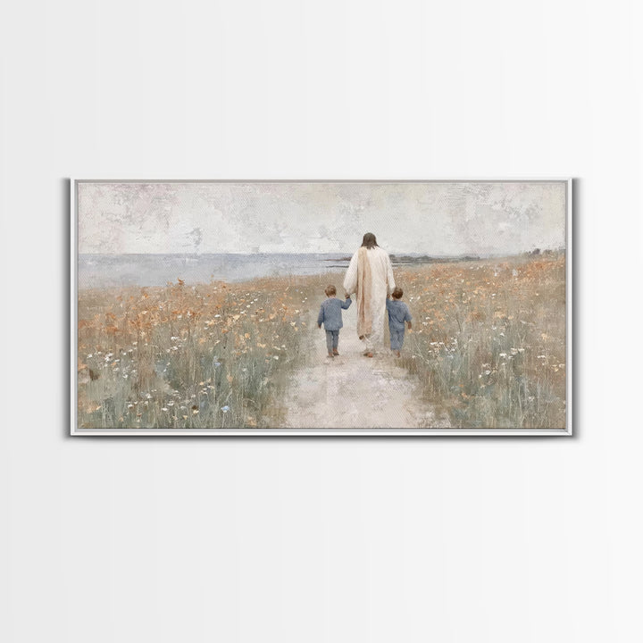 Field Of Gentle Light | Framed Canvas Print | Christian Decor | Jesus Painting | Christian Art Canvas | Christian Wall Art | Christian Art