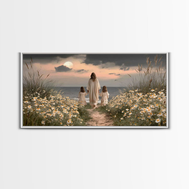 Moonlit Path Calm, Framed Canvas Print, Christian Wall Art, Christian Art Canvas, Jesus Painting, Christian Decor, Christian Art