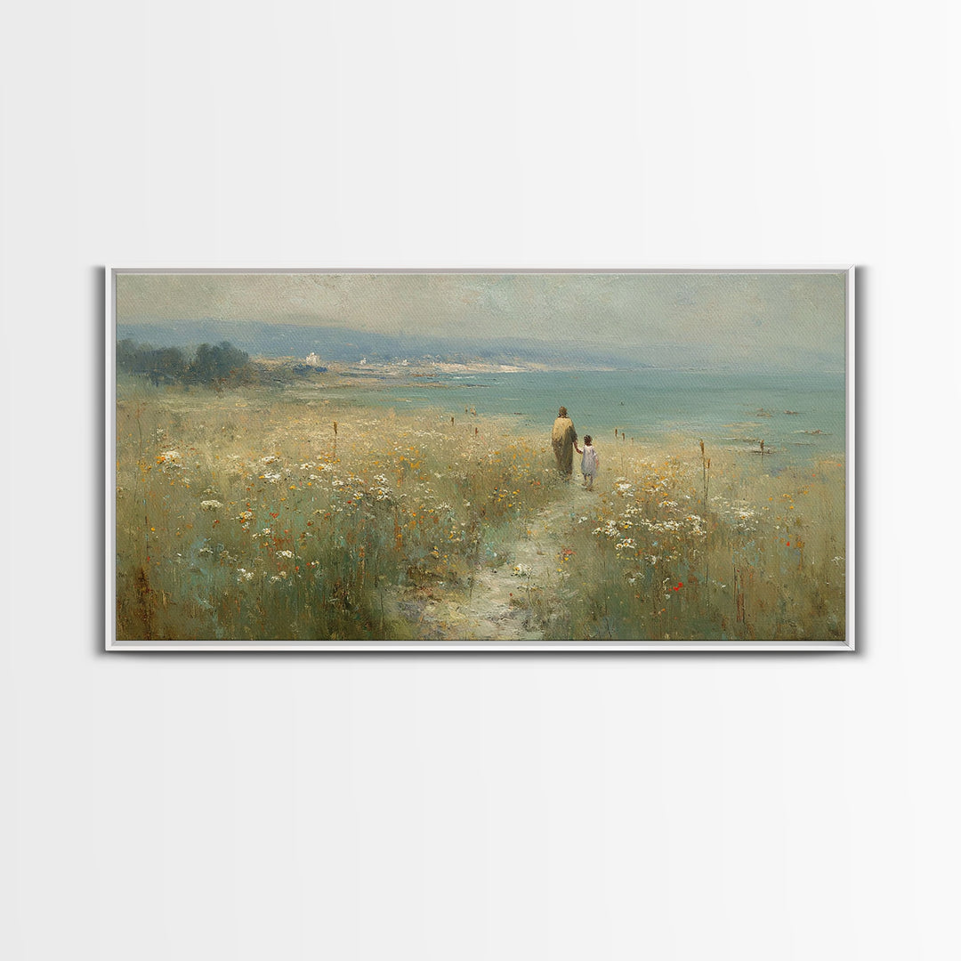 Seaside Meadow Hope | Framed Canvas Print | Christian Wall Art | Christian Art Canvas | Christian Decor | Jesus Painting | Christian Gift