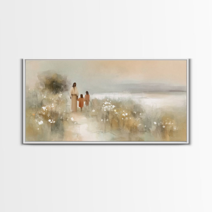 Golden Coast Promise – Framed Canvas Print – Christian Art – Jesus Painting – Christian Art Canvas – Christian Wall Art – Christian Decor