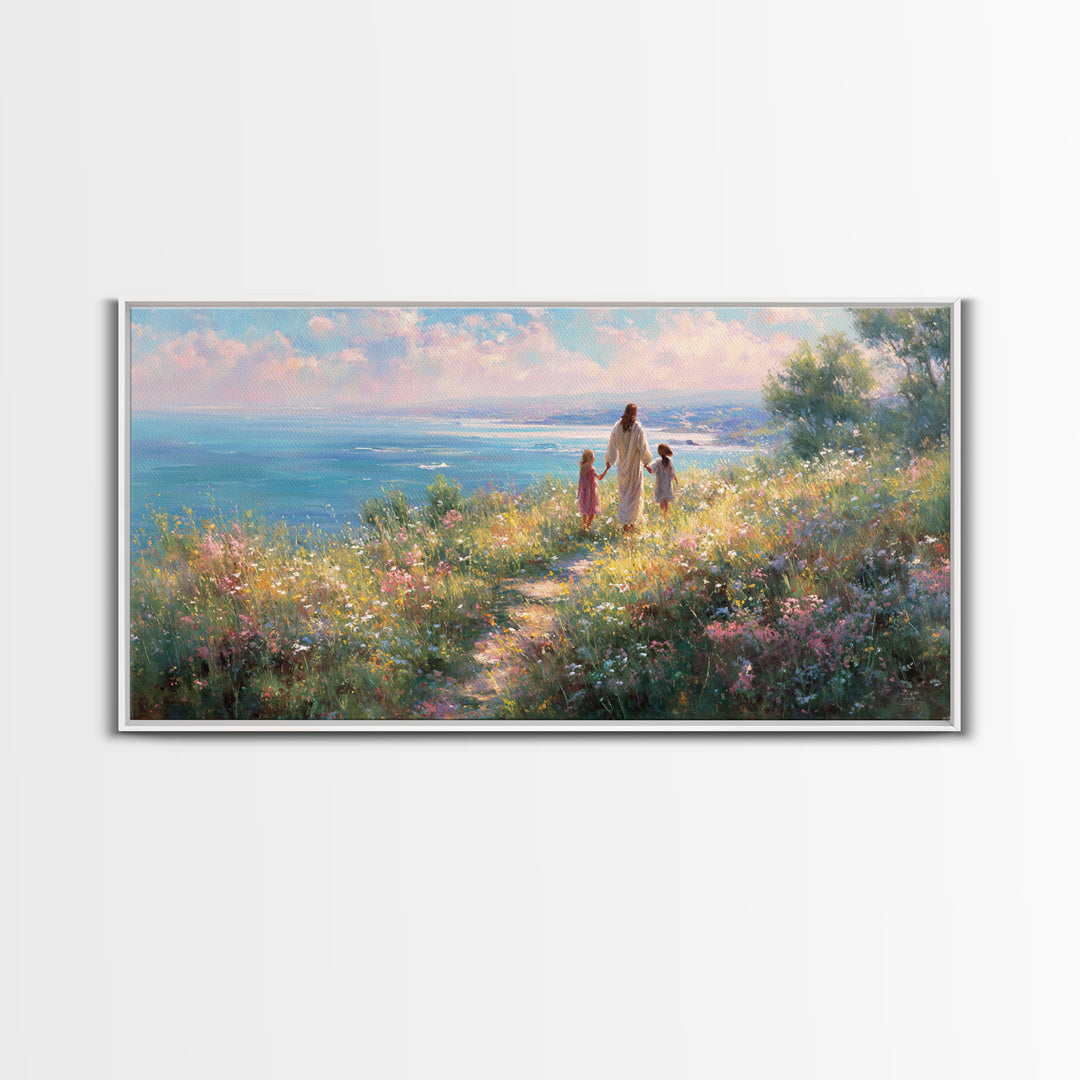 Shoreline Of Grace – Framed Canvas Print – Christian Decor – Christian Art Canvas – Christian Wall Art – Jesus Painting – Christian Art