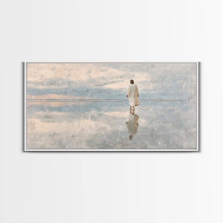 Heavenly Shore Walk – Framed Canvas Print – Christian Art Canvas – Jesus Painting – Christian Wall Art – Christian Christmas Art – Christia