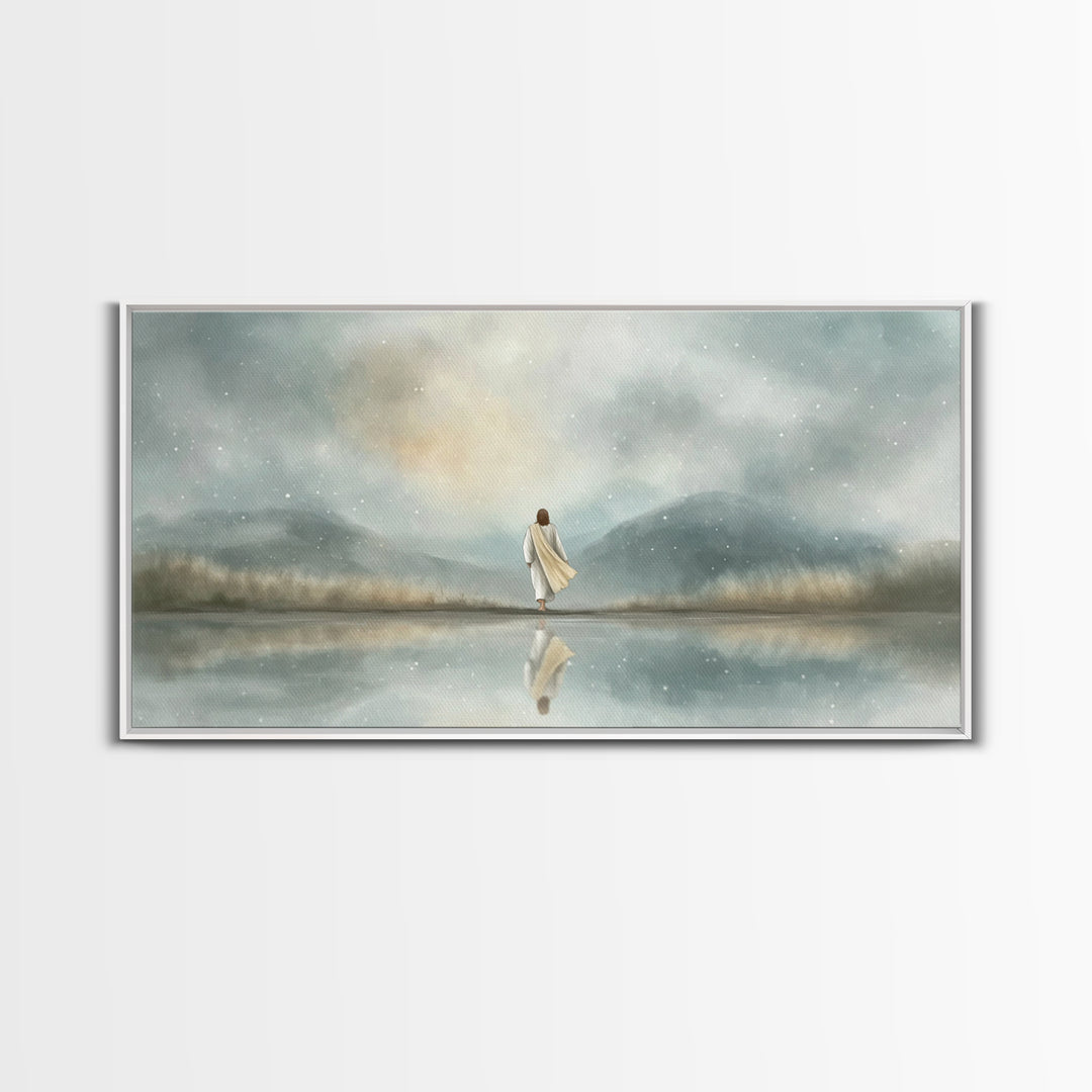 Snowlit Faith Path | Framed Canvas Print | Christian Wall Art | Christian Art Canvas | Jesus Painting | Christian Christmas Art | Christian