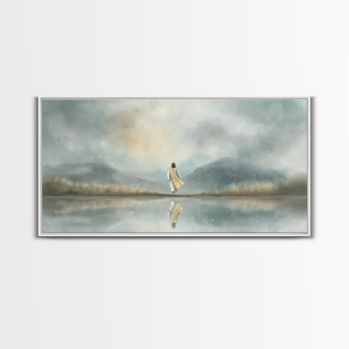 Snowlit Faith Path | Framed Canvas Print | Christian Wall Art | Christian Art Canvas | Jesus Painting | Christian Christmas Art | Christian