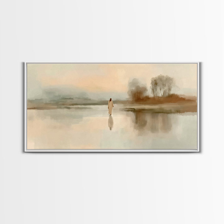 Quiet River Grace – Framed Canvas Print – Jesus Painting – Christian Art Canvas – Christian Wall Art – Christmas Art – Christian Christmas