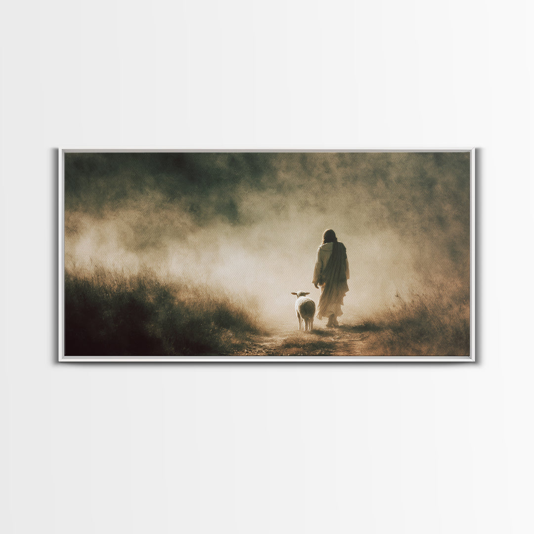 Gentle Meadow Grace – Framed Canvas Print – Jesus Painting – Christian Art Canvas – Christian Wall Art – Christian Christmas Art – Faith
