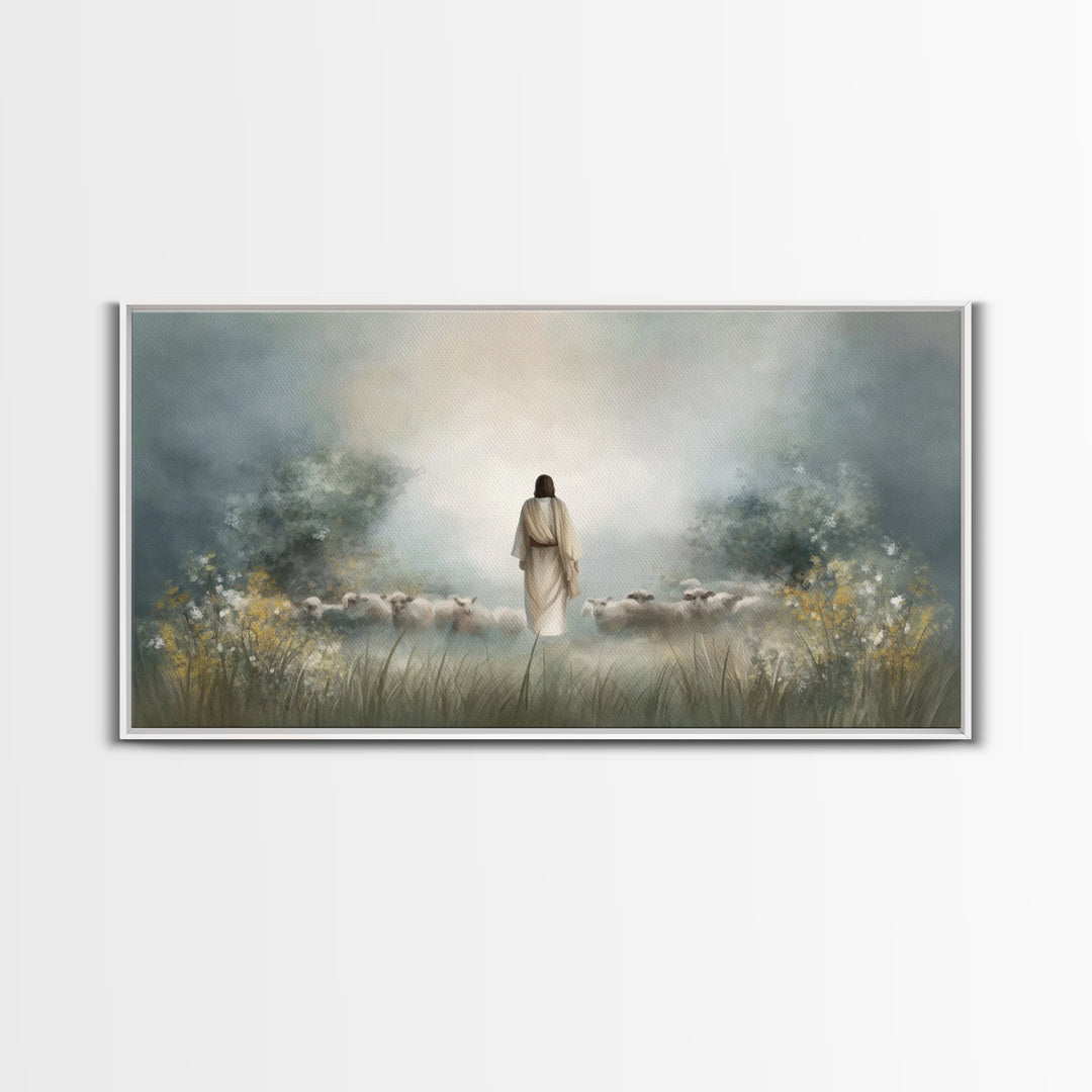 Radiant Flock Dawn – Framed Canvas Print – Jesus Painting – Christian Art Canvas – Christian Wall Art – Christian Christmas Art – Faith Art