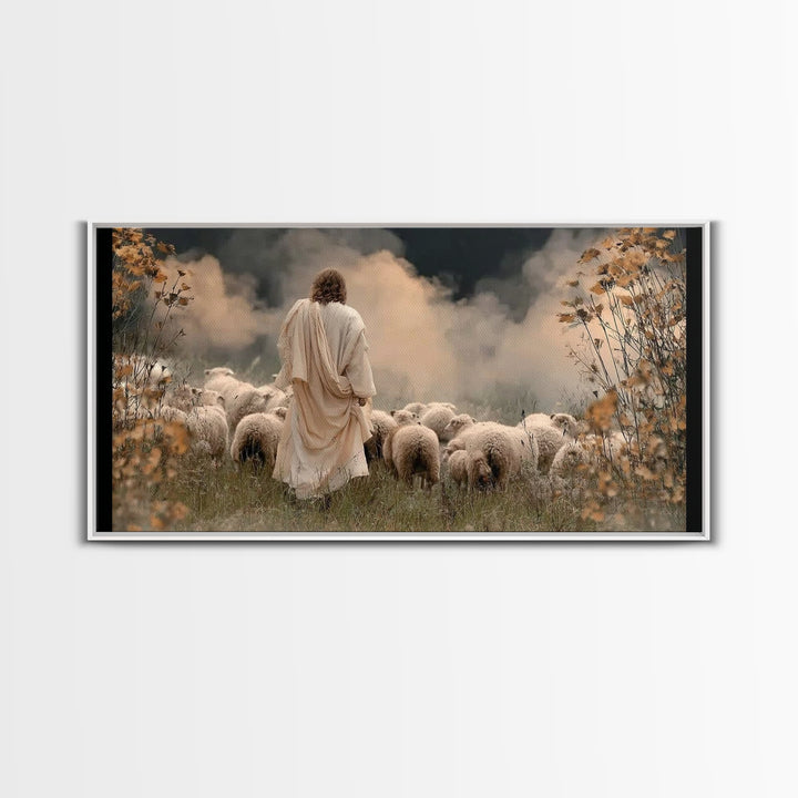 Autumn Shepherd Peace | Framed Canvas Print | Jesus Painting | Christian Art Canvas | Christian Wall Art | Christmas Art | Christian Gift I