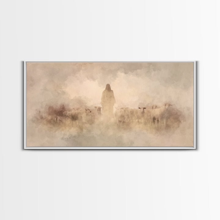 Clouded Holy Calm, Framed Canvas Print, Christian Art Canvas, Christian Wall Art, Jesus Painting, Christian Christmas Art, Modern Christian