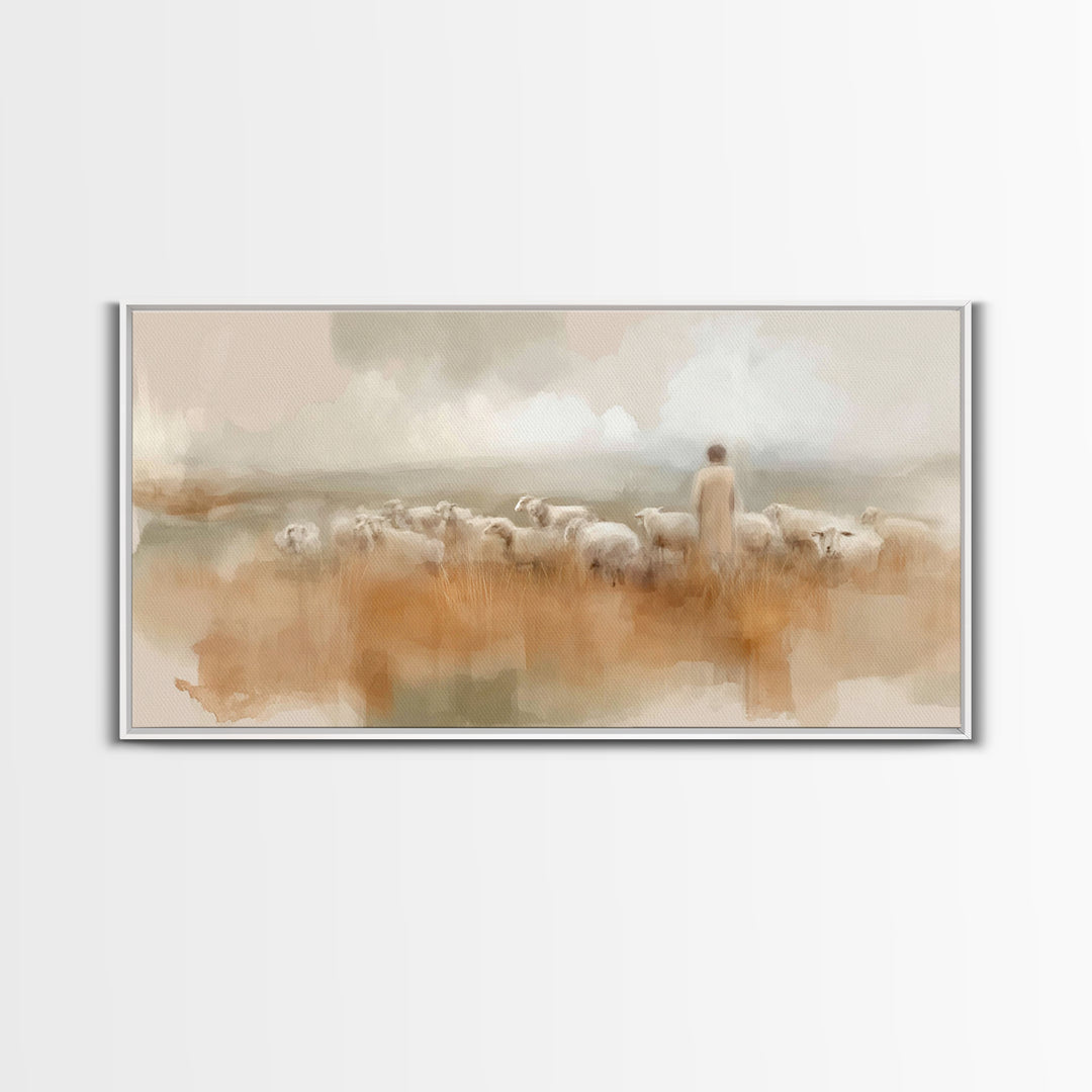 Soft Meadow Guide – Framed Canvas Print – Christian Art – Jesus Painting – Christian Art Canvas – Christian Wall Art – Christian Christmas