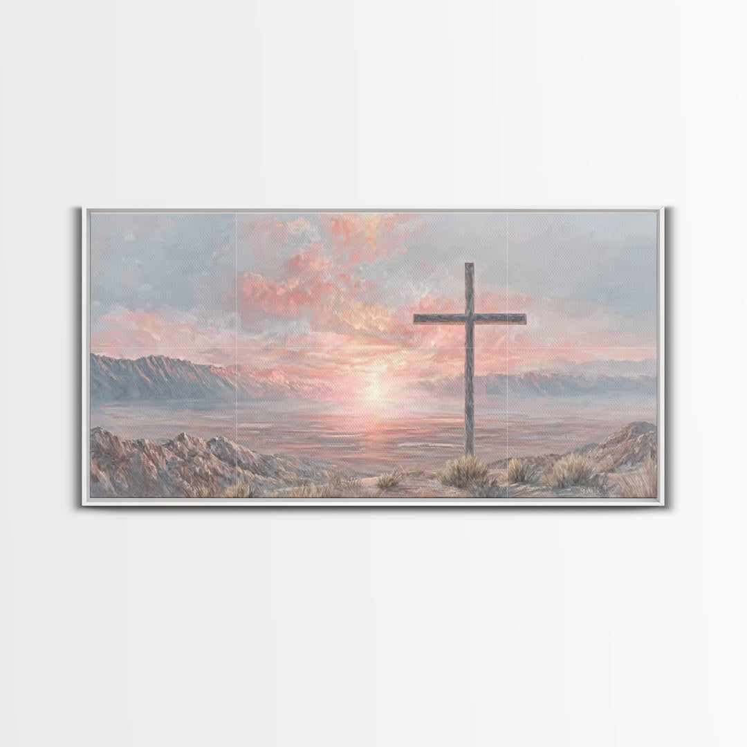 Sunrise At Calvary | Framed Canvas Print | Christian Wall Art | Christian Art Canvas | Christian Painting | Large Christian Art | Christian