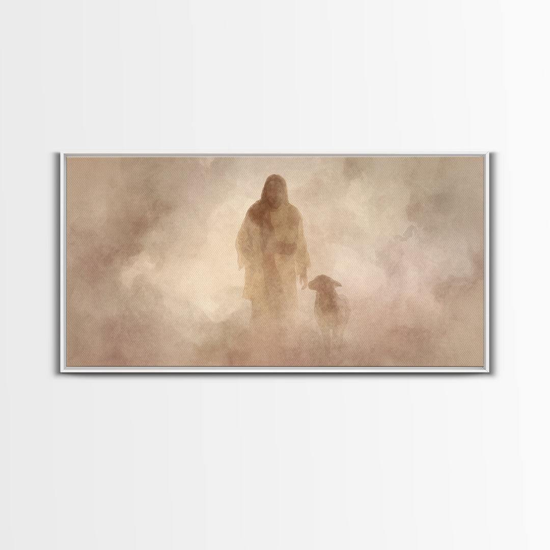 Misty Shepherd Path – Framed Canvas Print – Christian Wall Art – Jesus Painting – Christian Art Canvas – Christian Christmas Art