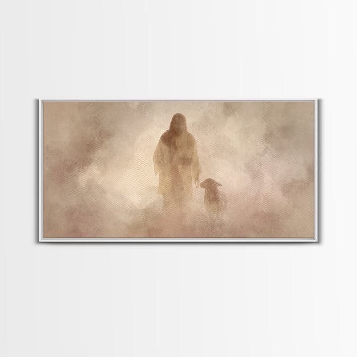 Misty Shepherd Path – Framed Canvas Print – Christian Wall Art – Jesus Painting – Christian Art Canvas – Christian Christmas Art