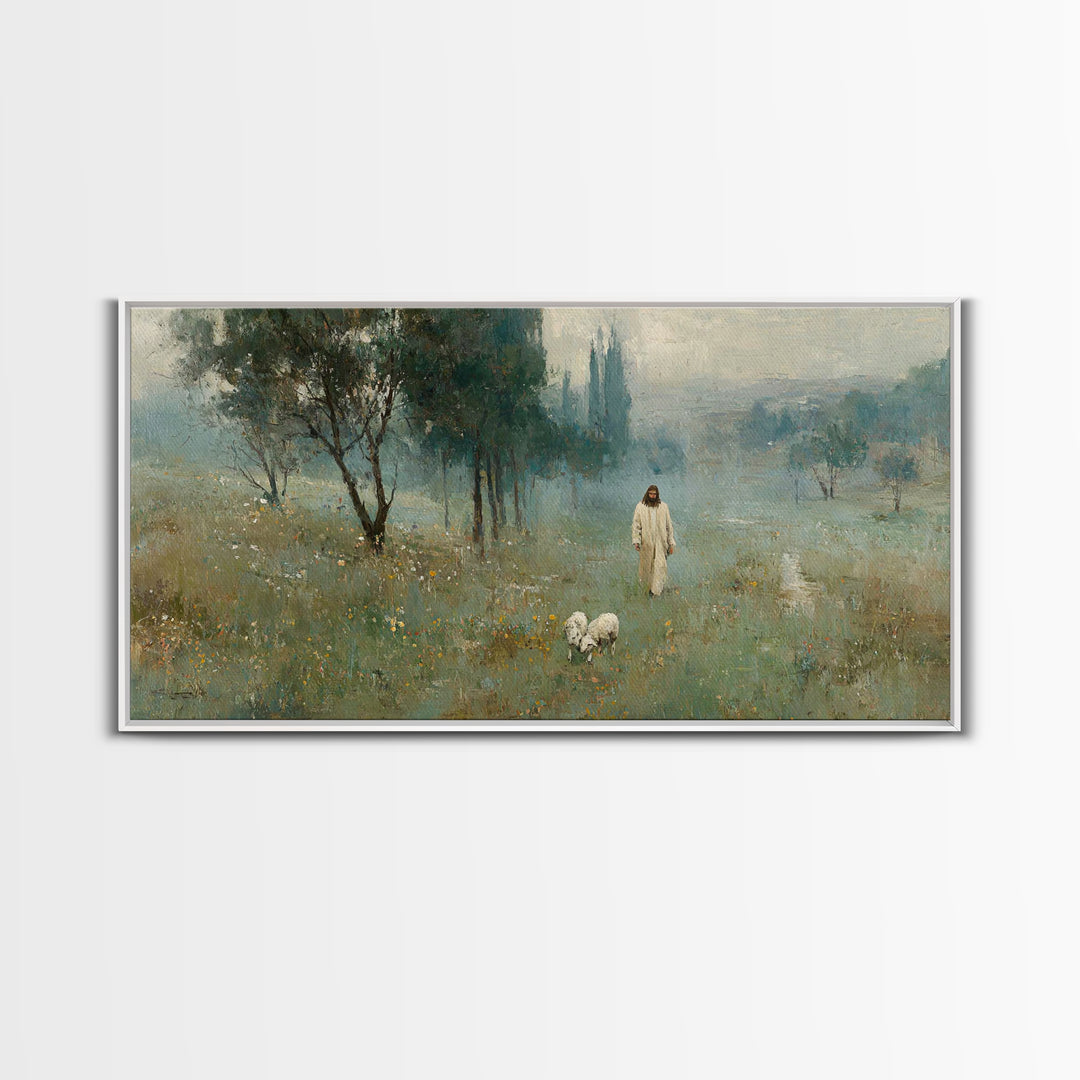 Pasture Of Peace | Framed Canvas Print | Jesus Painting | Christian Wall Art | Christian Art Canvas | Christian Christmas Art | Christian D