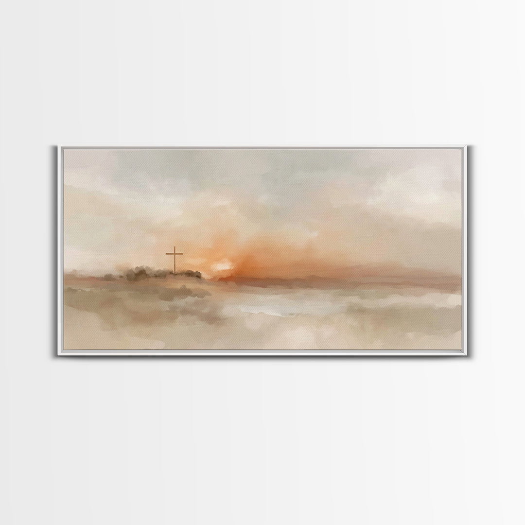 Cross At Daybreak – Framed Canvas Print – Christian Art Canvas – Christian Wall Art – Modern Christian Art – Christian Gift – Christian Art